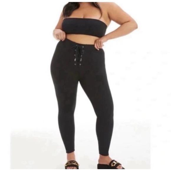 GOOD AMERICAN Bombshell Lace Up‎ Leggings Black - Picture 1 of 5